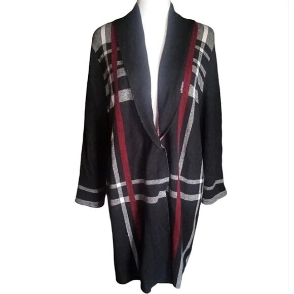 Charter Club Long Line Snap Front Nova Crack Plaid Jacket Cardigan Size Large - Picture 2 of 9